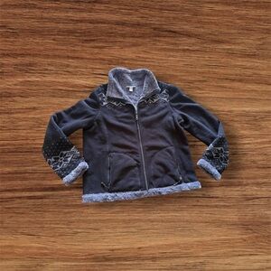 Dress Barn Womens Dress Barn Fleece Faux Fur Jacket Coat Black And Gray XL  Zip